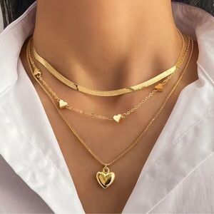 18k Gold Plated Layered Heart Necklace Set 3 Layer Choker Chain Pendant new
